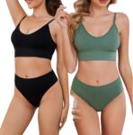 2 Pack Bra and Panty Sets for Women, Wireless Ribbed Knit Lingerie Set - Seamless Bra, Ribbed and Basics (2 Pack)
