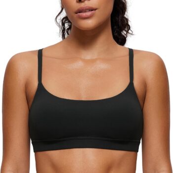 Women  Adjustable Spaghetti Strap Sports Bra - Scoop Neck Wireless Padded Yoga Workout Crop Top